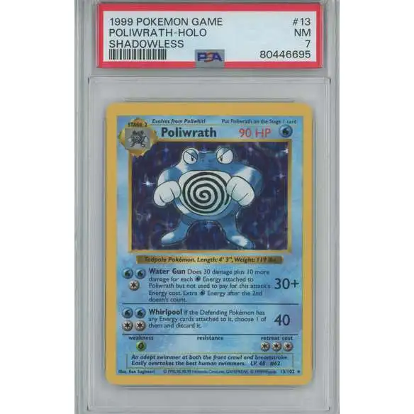 Pokemon Base Set Poliwrath Rare Holo Graded Card #13 [Shadowless Moderately Played] [PSA 7]