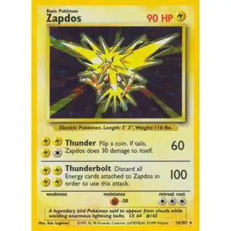 Pokemon Base Set Holo Rare Zapdos #16 [Moderately Played]