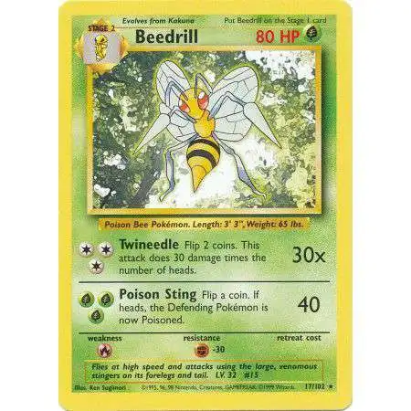 Pokemon Base Set Rare Beedrill #17 [Shadowless] [Moderately Played]