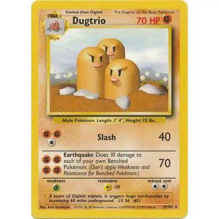 Pokemon Base Set Rare Dugtrio #19 [Moderately Played]