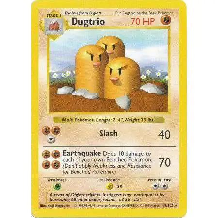 Pokemon Base Set Rare Dugtrio #19 [Shadowless]