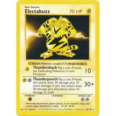 Pokemon Base Set Rare Electabuzz #20 [Shadowless] [Lightly Played]