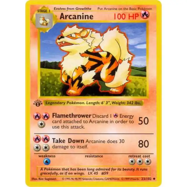 Pokemon Base Set Uncommon Arcanine #23 [Shadowless] [Lightly Played]