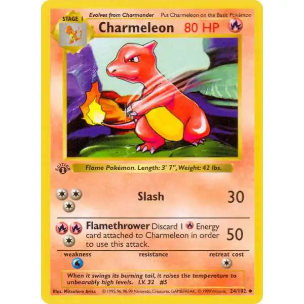 Pokemon Base Set Uncommon Charmeleon #24 [Shadowless] [Lightly Played]
