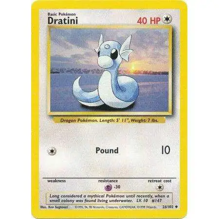 Pokemon Base Set Uncommon Dratini #26 [Heavily Played]