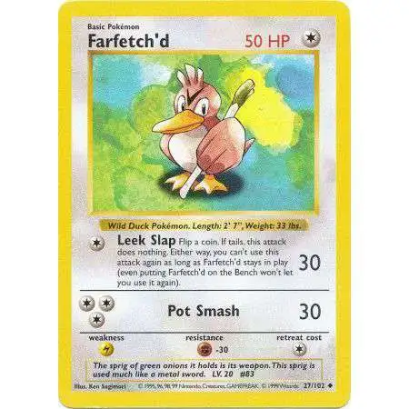 Pokemon Base Set Uncommon Farfetch'd #27 [Shadowless] [Moderately Played]