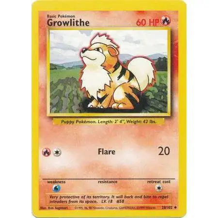 Pokemon Base Set Uncommon Growlithe #28 [Lightly Played]