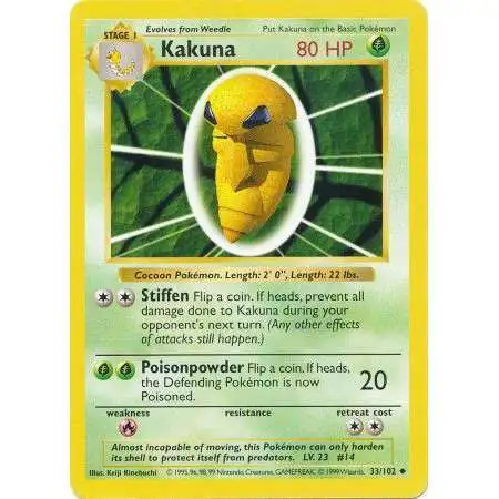 Pokemon Base Set Uncommon Kakuna #33 [Shadowless] [Moderately Played]