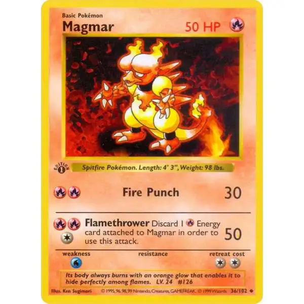 Pokemon Base Set Uncommon Magmar #36 [1st Edition]