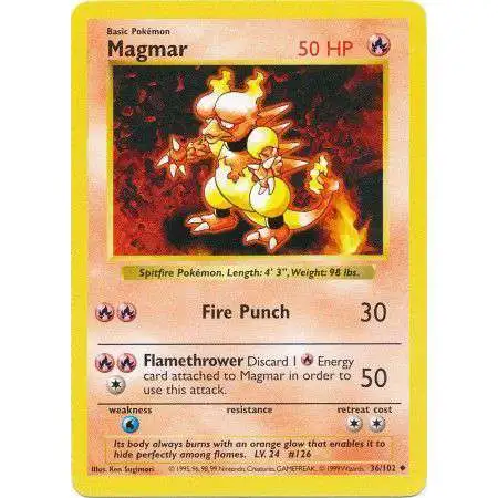 Pokemon Base Set Uncommon Magmar #36 [Shadowless] [Moderately Played]