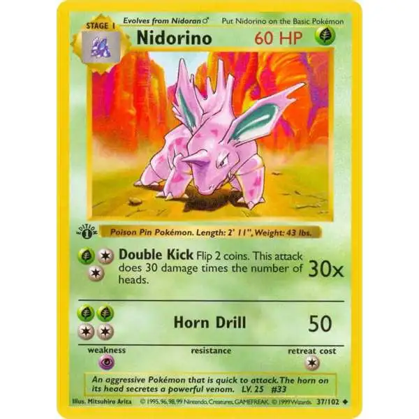 Pokemon Base Set Uncommon Nidorino #37 [1st Edition] [Lightly Played]