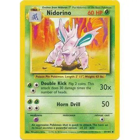 Pokemon Base Set Uncommon Nidorino #37 [Moderately Played]