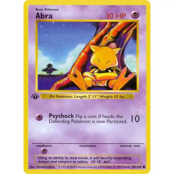 Pokemon Base Set Common Abra #43 [1st Edition]