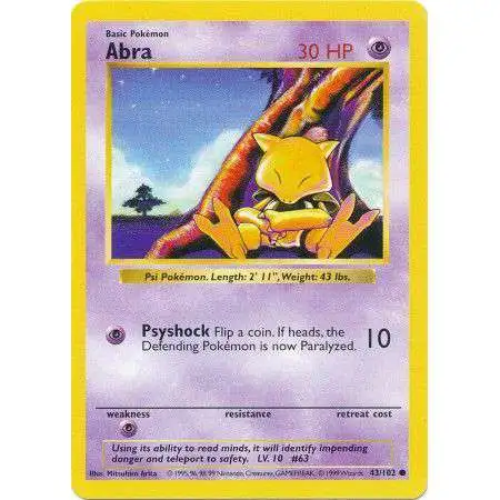 Pokemon Base Set Common Abra #43 [Shadowless]