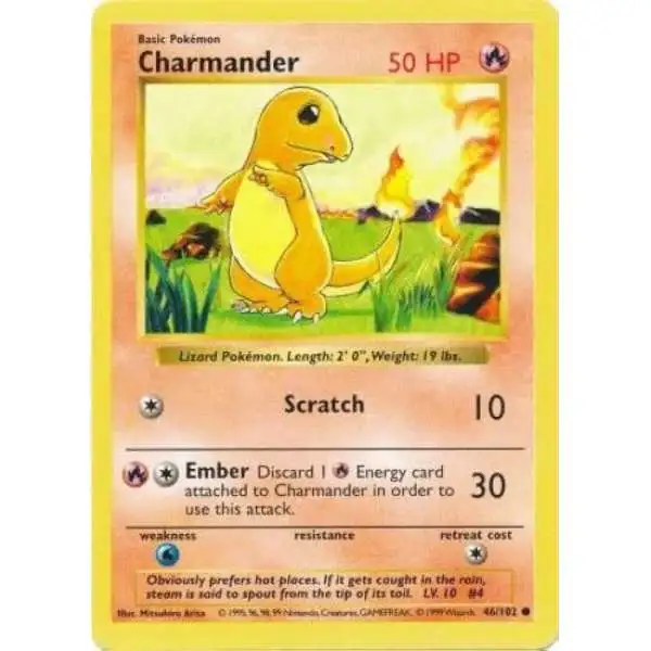 Pokemon Base Set Common Charmander #46 [Shadowless] [Moderately Played]