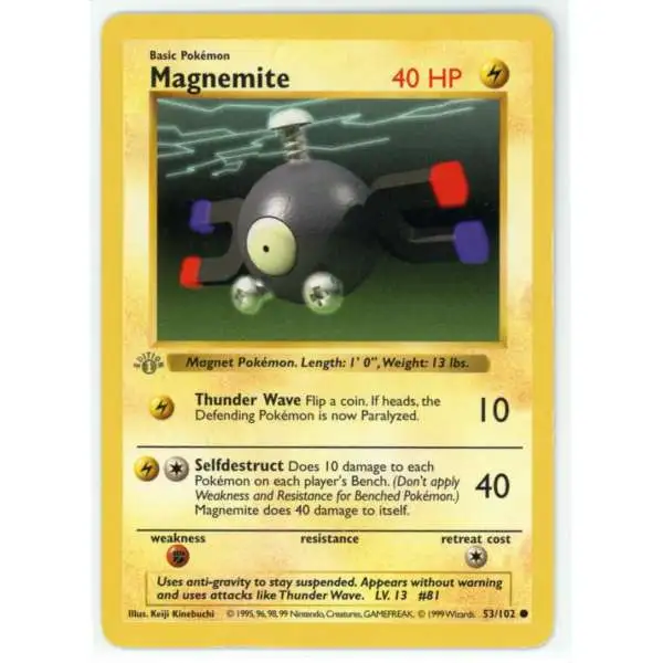 Pokemon Base Set Common Magnemite #53 [1st Edition, Grey Stamp]