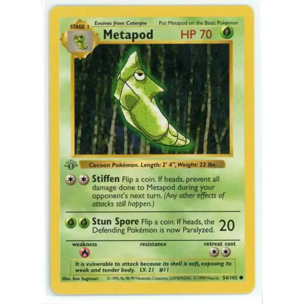 Pokemon Base Set Common Metapod #54 [Grey Stamp]