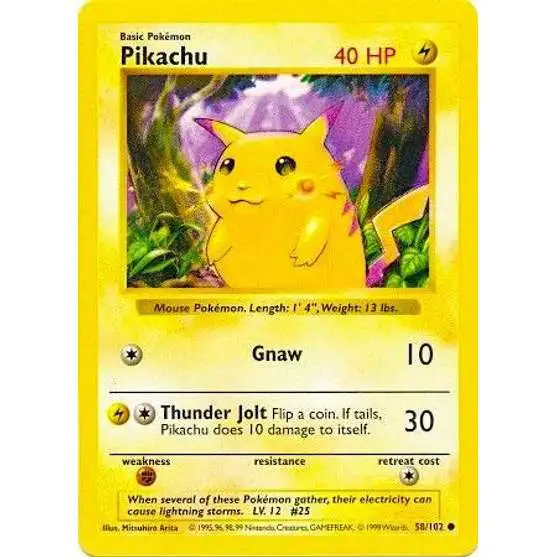 Pokemon Base Set Common Pikachu #58 [Shadowless, Yellow Cheeks] [Moderately Played]