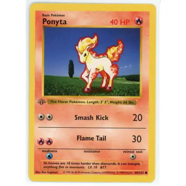 Pokemon Base Set Common Ponyta #60 [1st Edition, Grey Stamp]