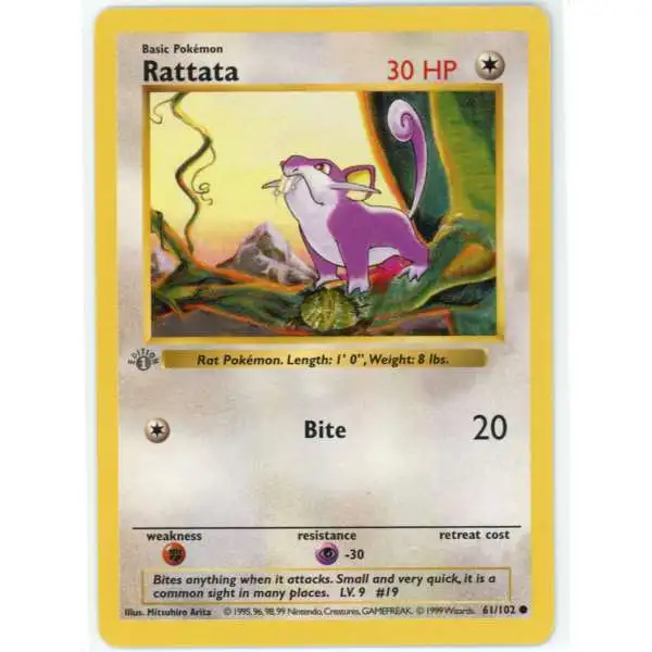 Pokemon Base Set Common Rattata #61 [1st Edition, Grey Stamp]