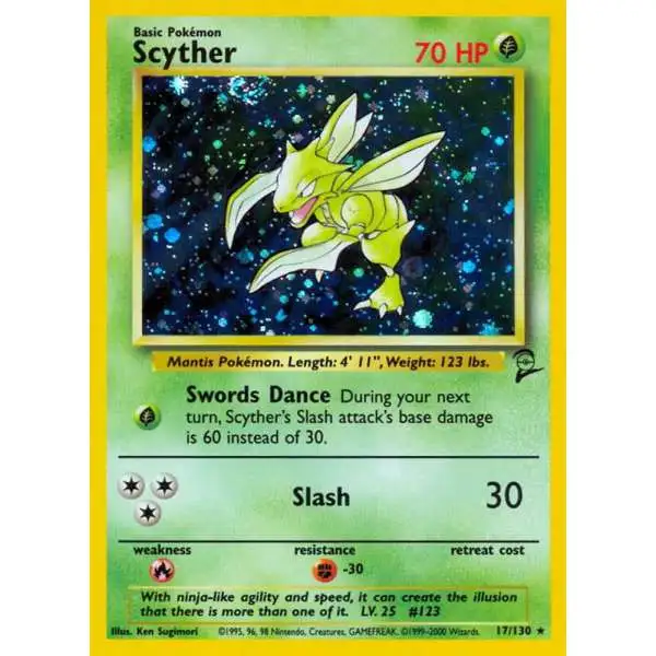 Pokemon Trading Card Game Base Set 2 Holo Rare Scyther #17 [Damage]