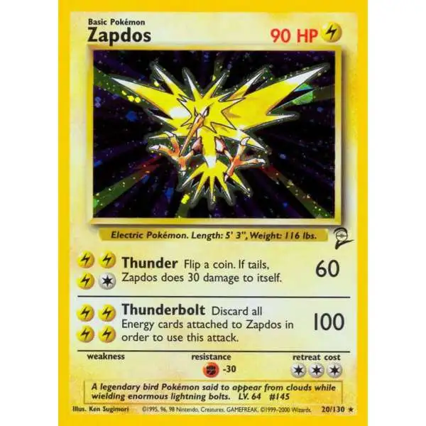 Pokemon Trading Card Game Base Set 2 Holo Rare Zapdos #20 [Lightly Played]