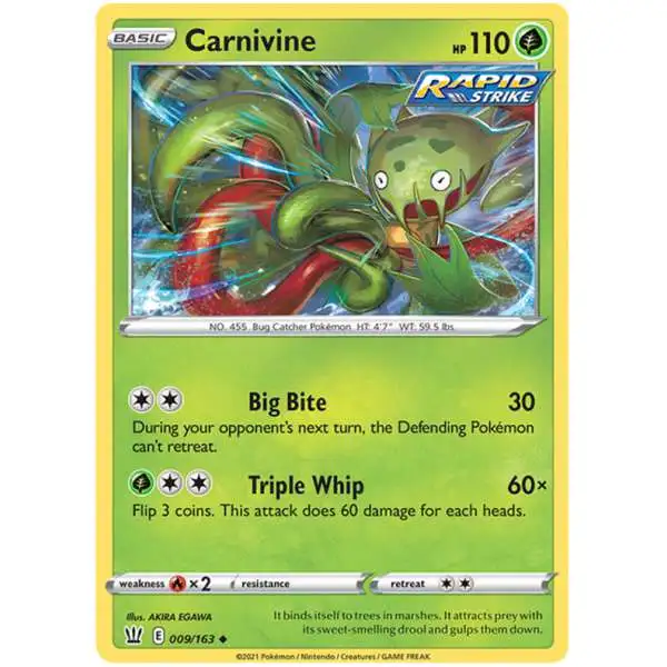 Pokemon Trading Card Game Sword & Shield Battle Styles Uncommon Carnivine #9