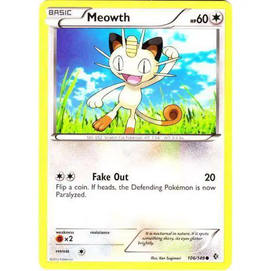 Pokemon Trading Card Game Black & White Boundaries Crossed Common Meowth #106