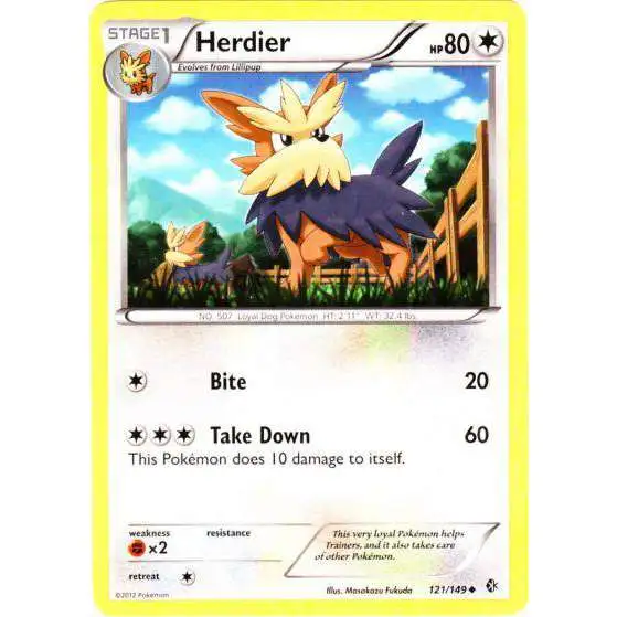Pokemon Trading Card Game Black & White Boundaries Crossed Uncommon Herdier #121