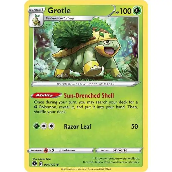 Pokemon Trading Card Game Sword & Shield Brilliant Stars Uncommon Grotle #7 [Reverse Holo] [Lightly Played]