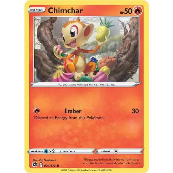 Pokemon Trading Card Game Sword & Shield Brilliant Stars Common Chimchar #24 [Reverse Holo] [Lightly Played]