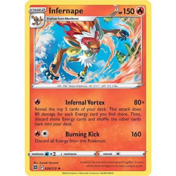 Pokemon Trading Card Game Sword & Shield Brilliant Stars Holo Rare Infernape #26 [Reverse Holo] [Lightly Played]