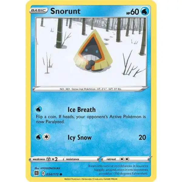 Pokemon Trading Card Game Sword & Shield Brilliant Stars Common Snorunt #34 [Reverse Holo]