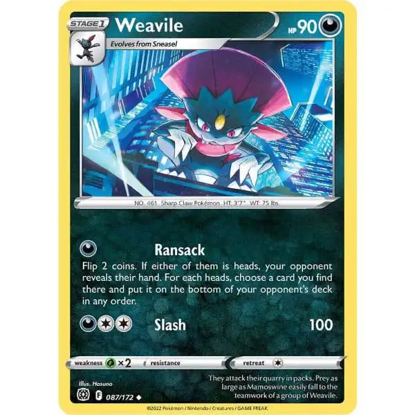 Pokemon Trading Card Game Sword & Shield Brilliant Stars Uncommon Weavile #87