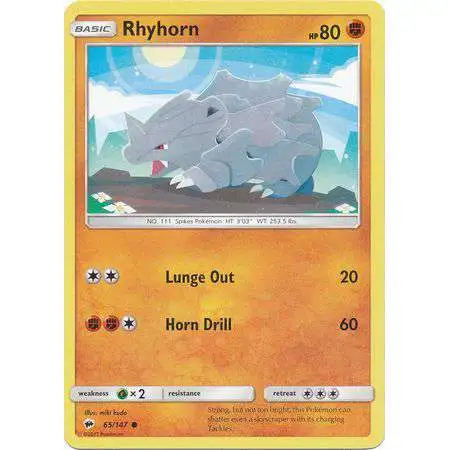 Pokemon Trading Card Game Sun & Moon Burning Shadows Common Rhyhorn #65