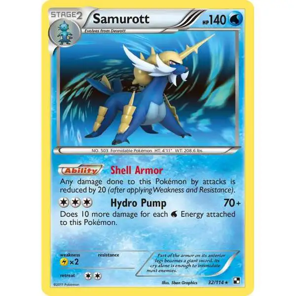 Pokemon Black & White Base Set Holo Rare Samurott #32 [Reverse Foil] [Heavily Played]