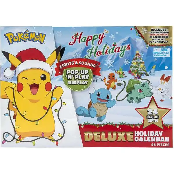 Pokemon 2021 Deluxe Holiday 3-Inch Advent Calendar [16 Mini Figures, Lights & Sounds, Pop-Up 'N' Play Display, ]