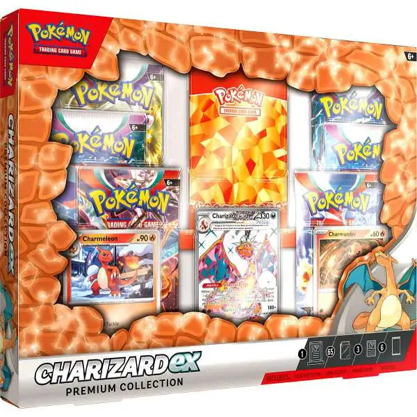Pokemon Trading Card Game Charizard ex Premium Collection Box [6 Booster Packs, 1 Etched Foil Promo Card, 2 Foil Cards, 65 Sleeves & More]