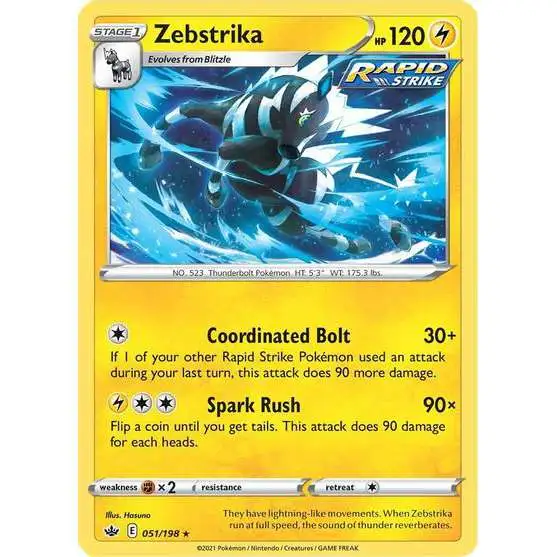 Pokemon Trading Card Game Sword & Shield Chilling Reign Rare Zebstrika #51