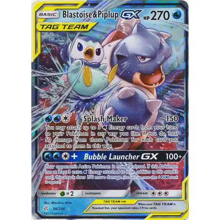 Pokemon Trading Card Game Sun & Moon Cosmic Eclipse Ultra Rare Blastoise & Piplup GX #38