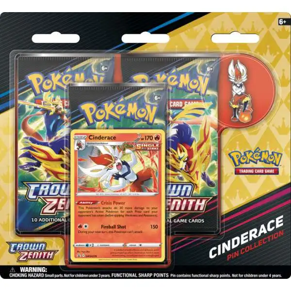 Pokemon Crown Zenith Cinderace Pin Collection [3 Booster Packs, 1 Promo Card & Pin]