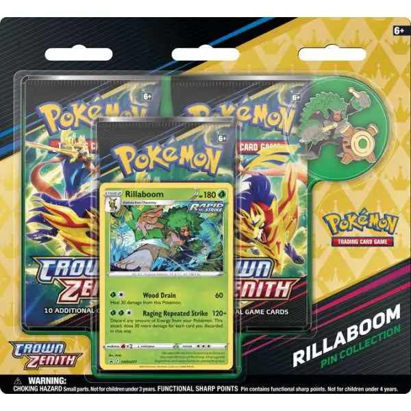 Pokemon Crown Zenith Rillaboom Pin Collection [3 Booster Packs, 1 Promo Card & Pin]