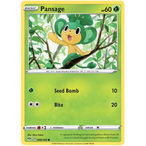 Pokemon Trading Card Game Sword & Shield Darkness Ablaze Common Pansage #6