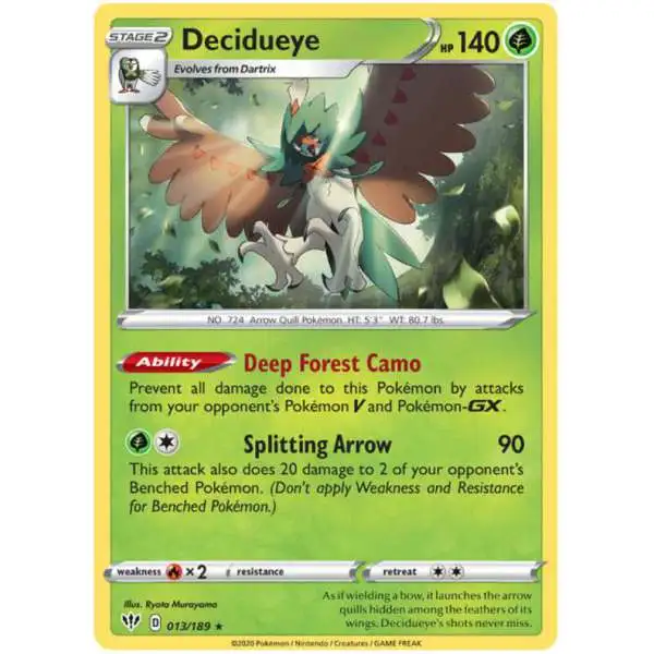Pokemon Trading Card Game Sword & Shield Darkness Ablaze Holo Rare Decidueye #13