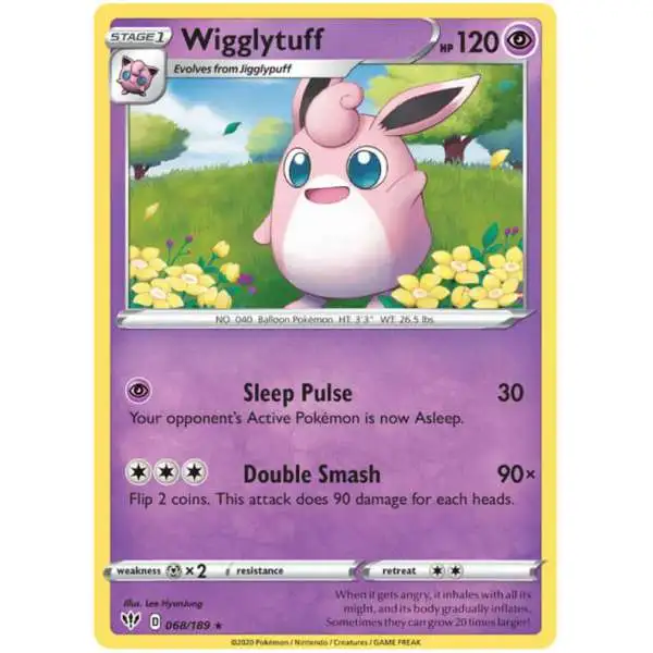 Pokemon Trading Card Game Sword & Shield Darkness Ablaze Rare Wigglytuff #68