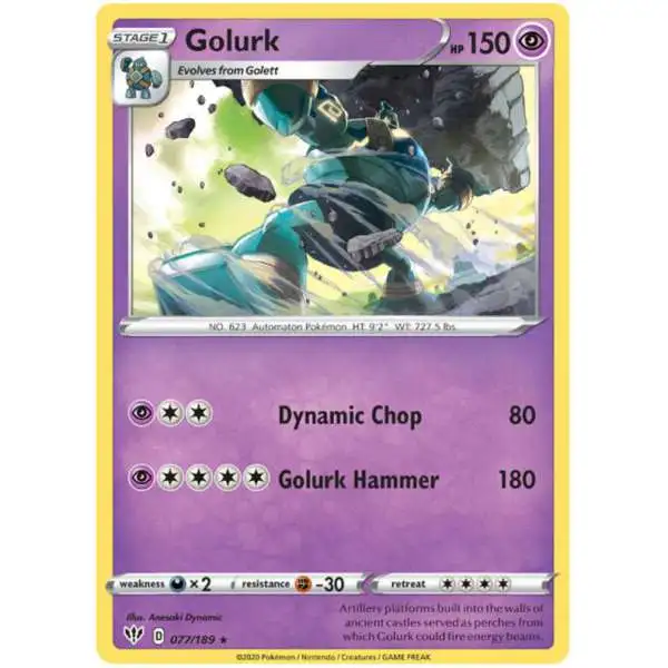 Pokemon Trading Card Game Sword & Shield Darkness Ablaze Rare Golurk #77