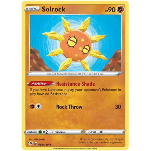 Pokemon Trading Card Game Sword & Shield Darkness Ablaze Uncommon Solrock #92