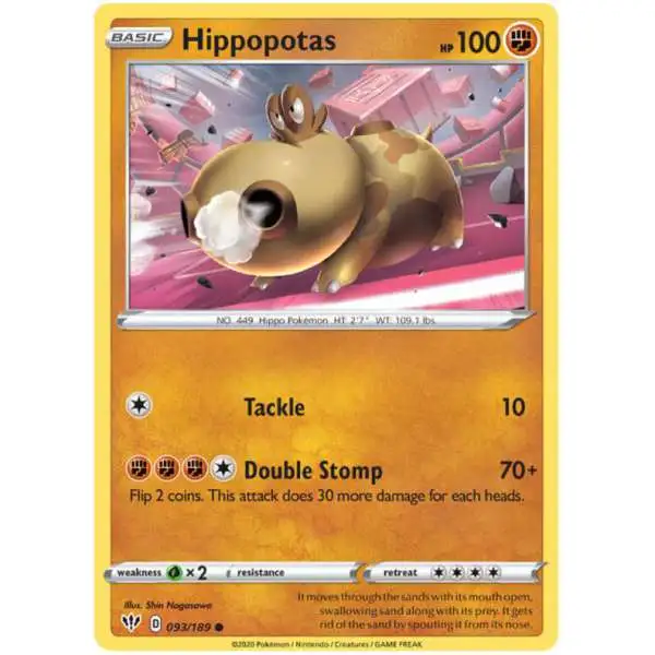 Pokemon Trading Card Game Sword & Shield Darkness Ablaze Common Hippopotas #93