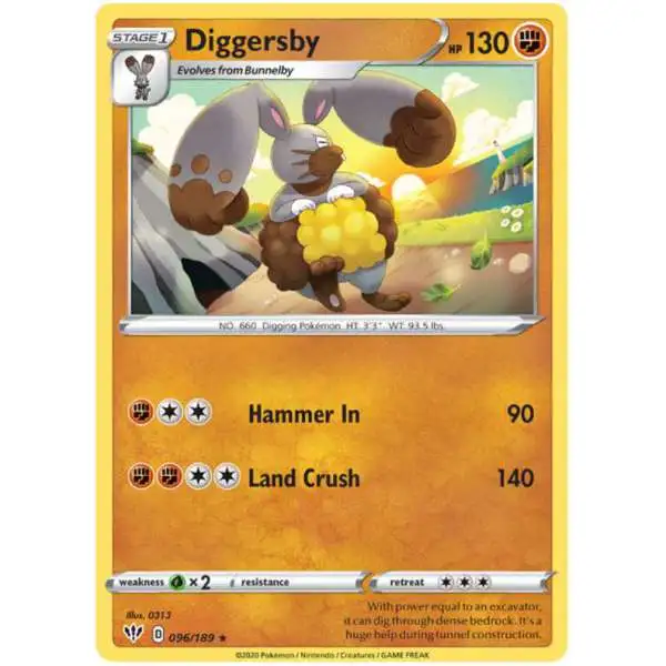 Pokemon Trading Card Game Sword & Shield Darkness Ablaze Rare Diggersby #96