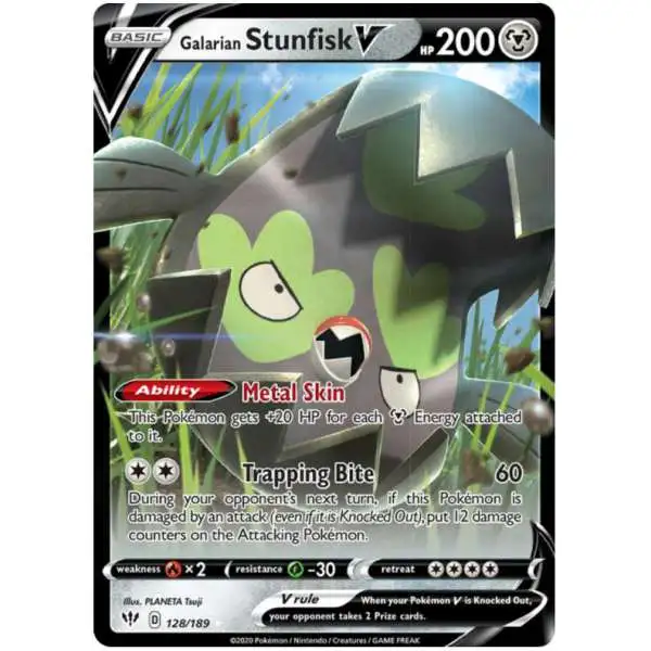 Pokemon Trading Card Game Sword & Shield Darkness Ablaze Ultra Rare Galarian Stunfisk V #128